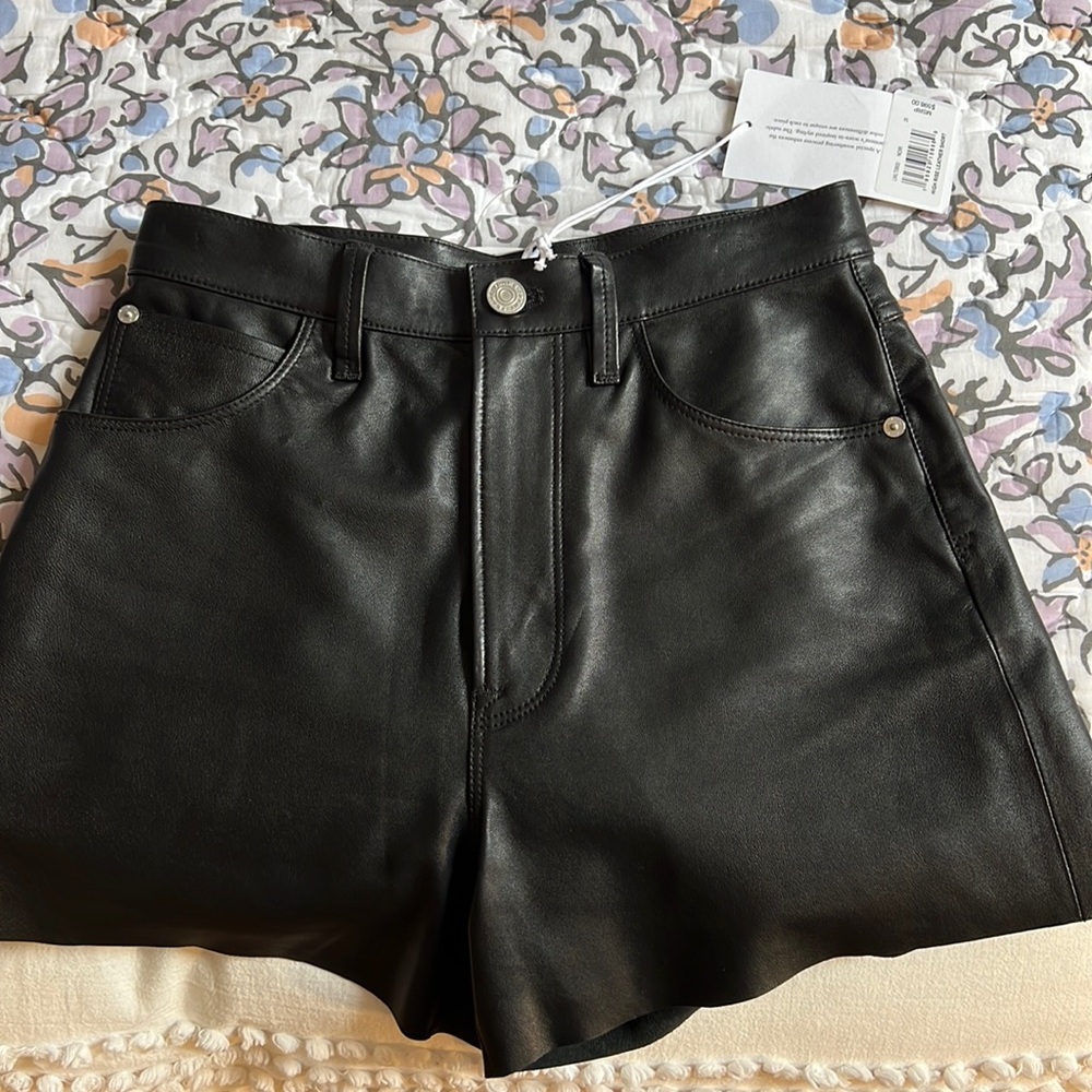 BRAND NEW, TAGS ON, Frame Black Leather Shorts Size 25